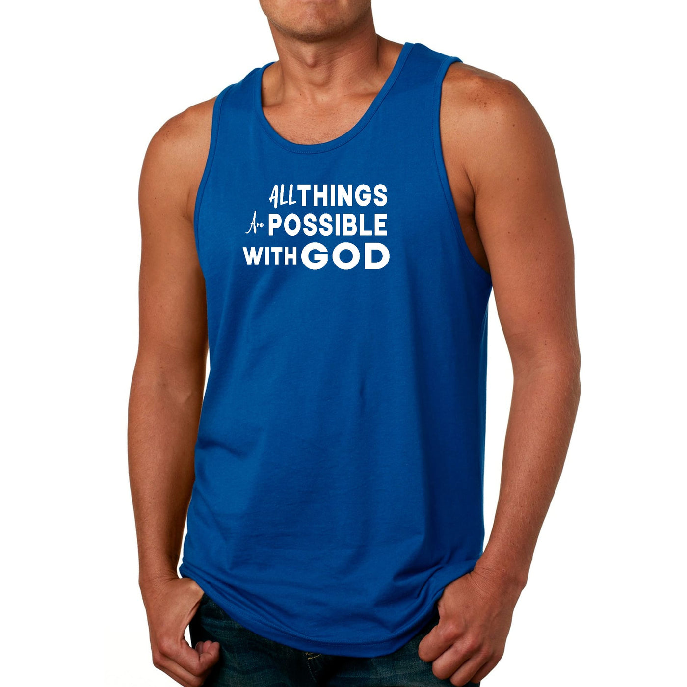 Mens Fitness Tank Top Graphic T-shirt All Things Are Possible With God - Mens