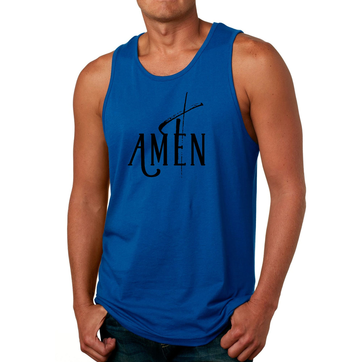 Mens Fitness Tank Top Graphic T-shirt Amen Black Print - Mens | Tank Tops