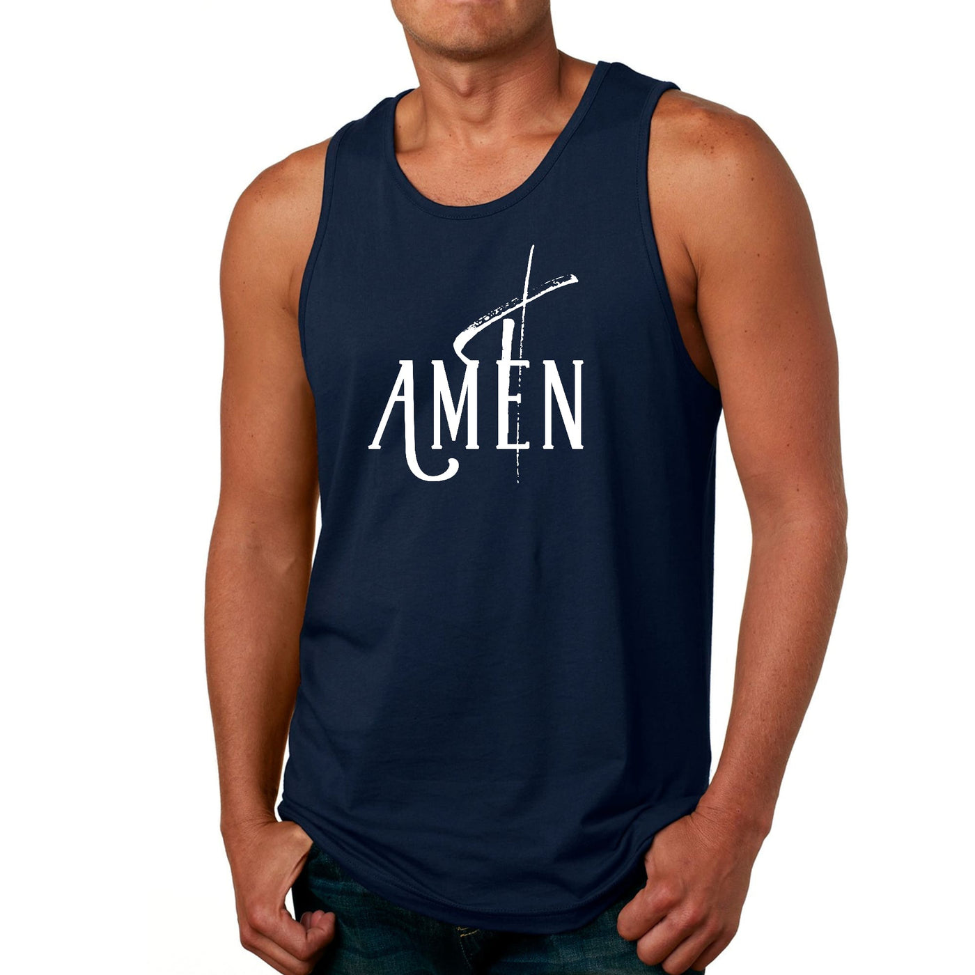 Mens Fitness Tank Top Graphic T-shirt Amen White Print - Mens | Tank Tops