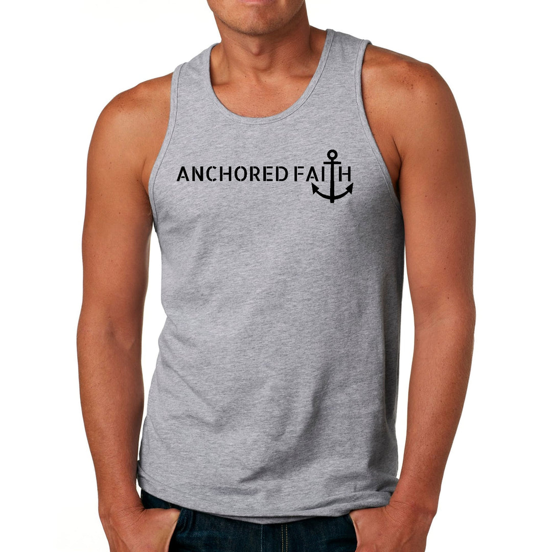 Mens Fitness Tank Top Graphic T-shirt Anchored Faith Black Print - Mens | Tank