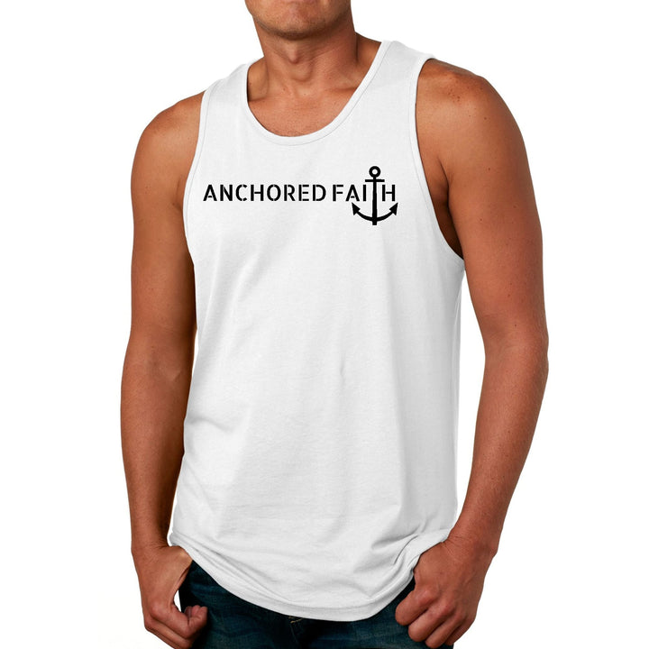 Mens Fitness Tank Top Graphic T-shirt Anchored Faith Black Print - Mens | Tank