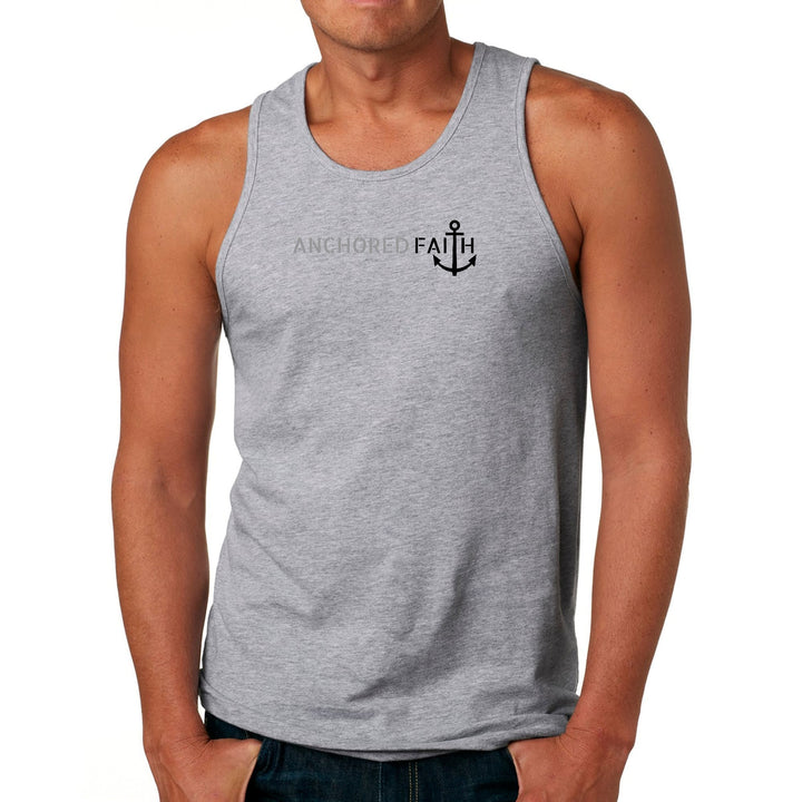 Mens Fitness Tank Top Graphic T-shirt Anchored Faith Grey And Black - Mens