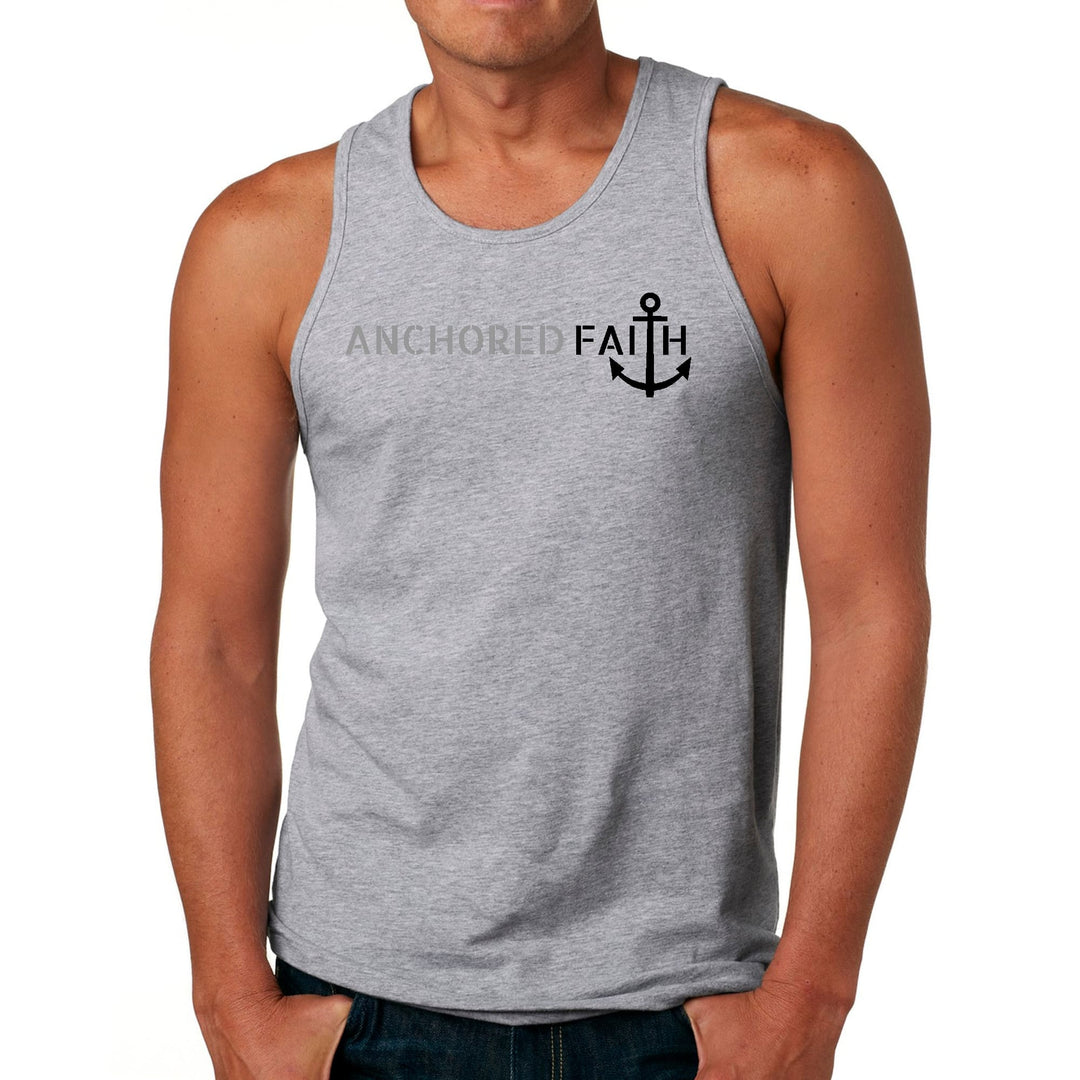 Mens Fitness Tank Top Graphic T-shirt Anchored Faith Grey and Black - Mens