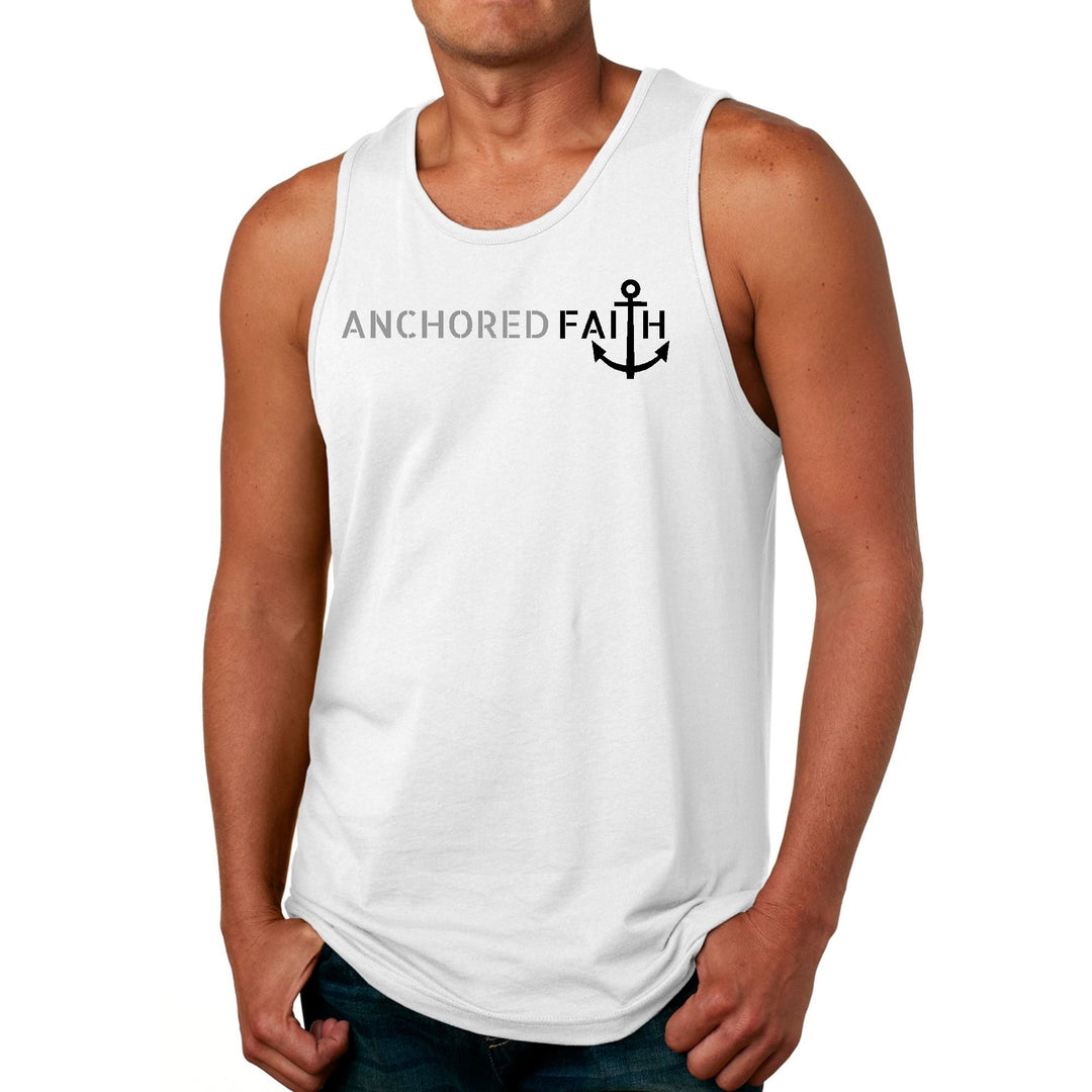 Mens Fitness Tank Top Graphic T-shirt Anchored Faith Grey and Black - Mens