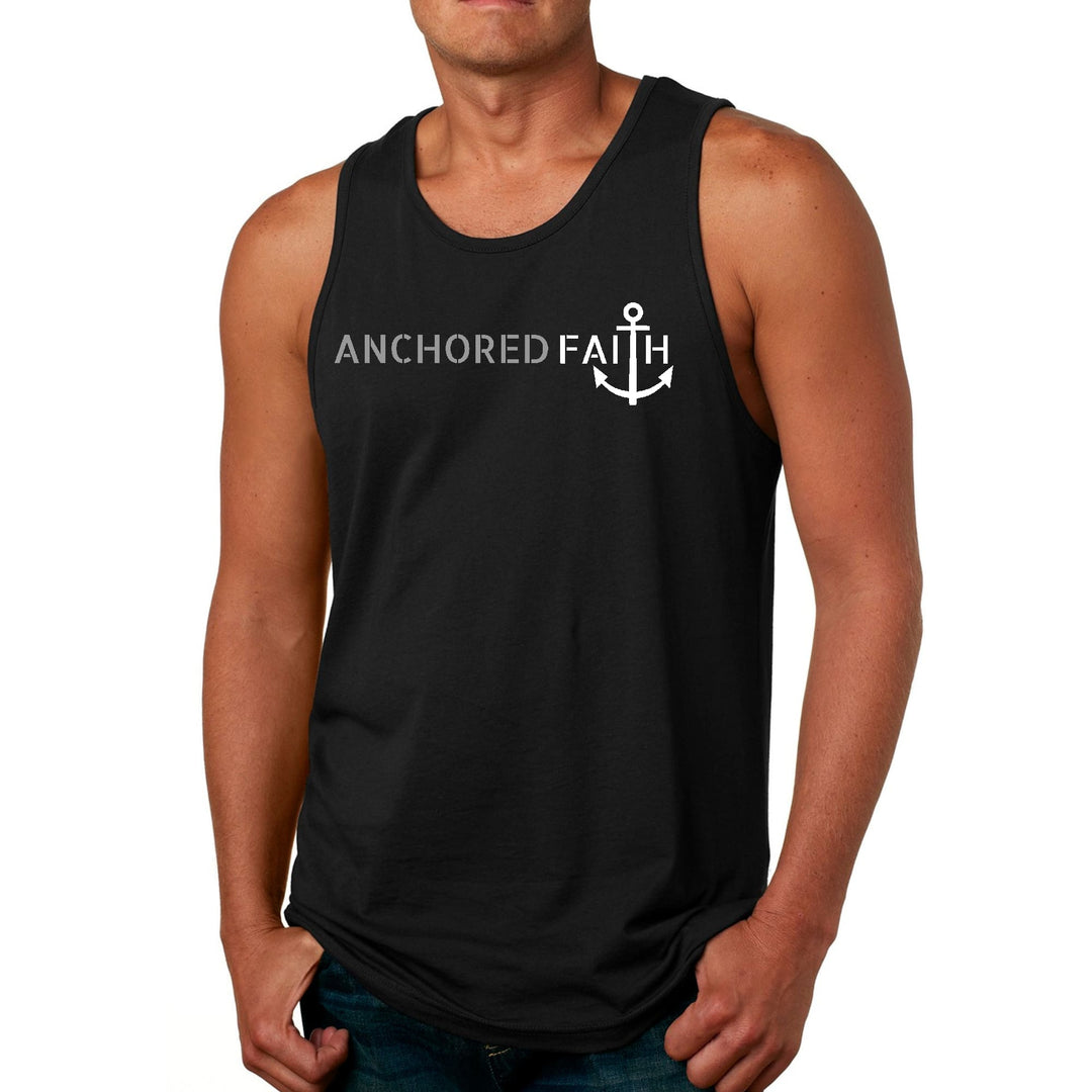 Mens Fitness Tank Top Graphic T-shirt Anchored Faith Grey and White - Mens