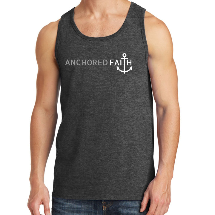 Mens Fitness Tank Top Graphic T-shirt Anchored Faith Grey and White - Mens