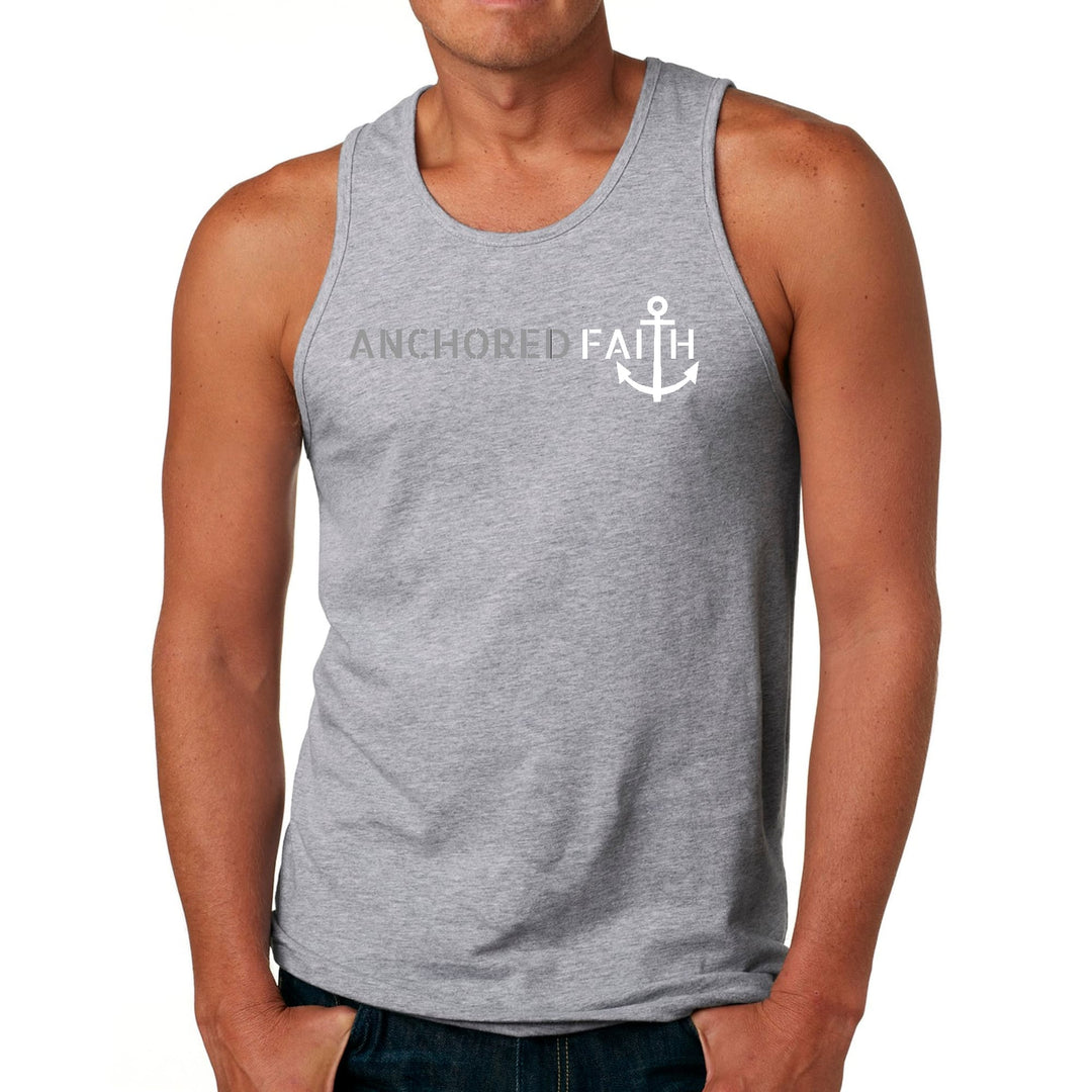 Mens Fitness Tank Top Graphic T-shirt Anchored Faith Grey and White - Mens