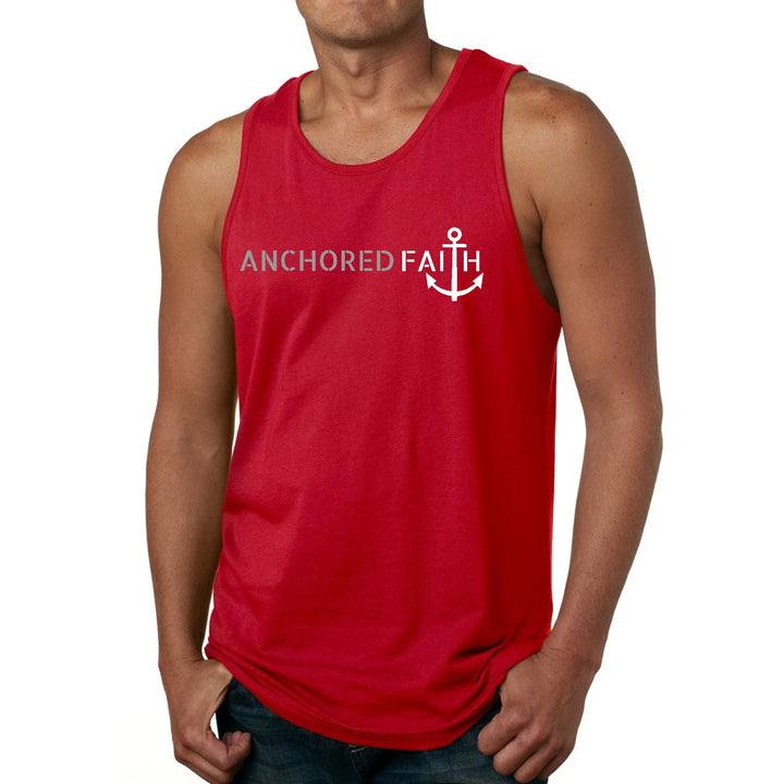 Mens Fitness Tank Top Graphic T-shirt Anchored Faith Grey and White - Mens