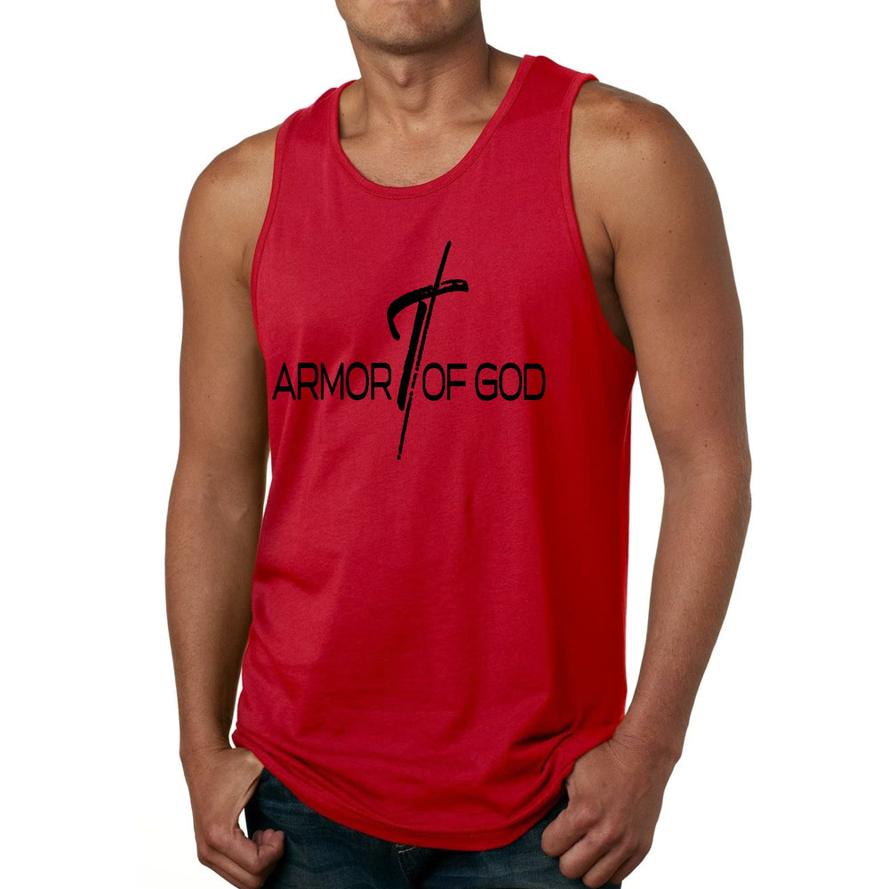 Mens Fitness Tank Top Graphic T-shirt Armor of God Black Illustration - Mens