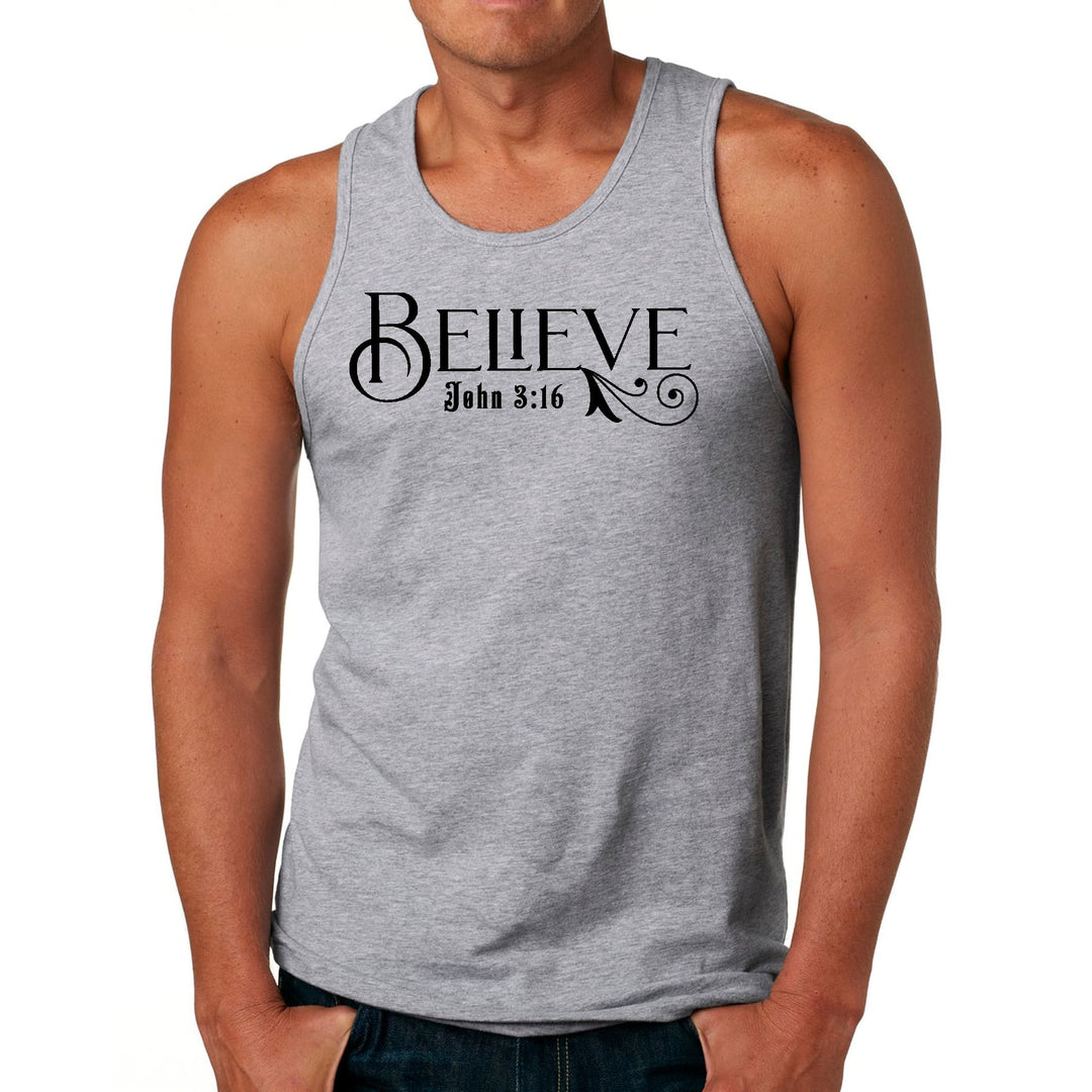 Mens Fitness Tank Top Graphic T-shirt Believe John 3:16 Black - Mens | Tank Tops