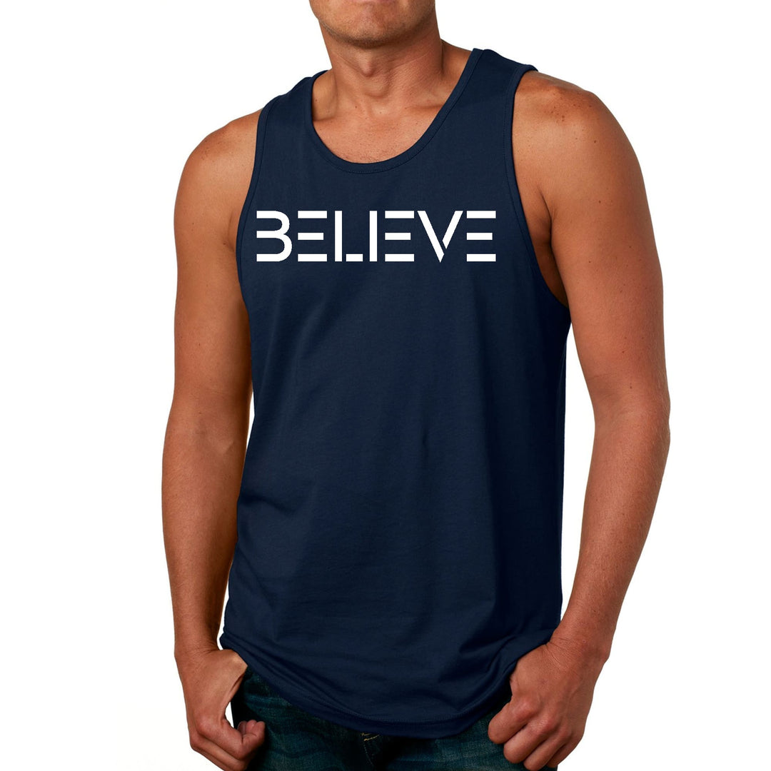 Mens Fitness Tank Top Graphic T-shirt Believe White Print - Mens | Tank Tops