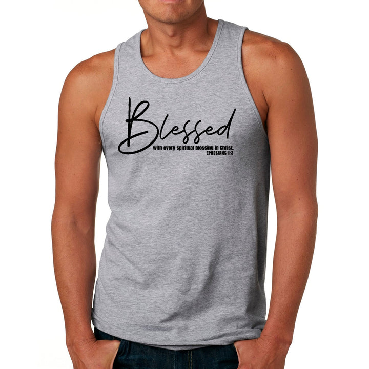 Mens Fitness Tank Top Graphic T-shirt Blessed with Every Spiritual - Mens