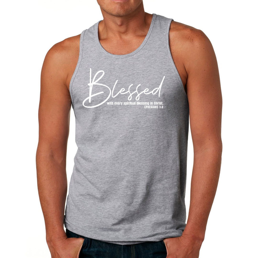 Mens Fitness Tank Top Graphic T-shirt Blessed with Every Spiritual - Mens