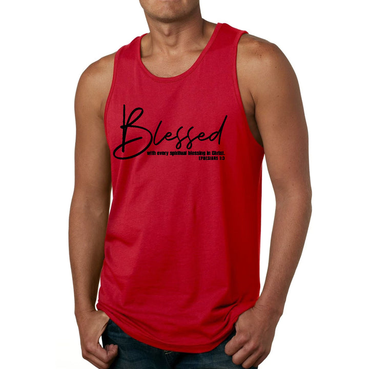 Mens Fitness Tank Top Graphic T-shirt Blessed with Every Spiritual - Mens