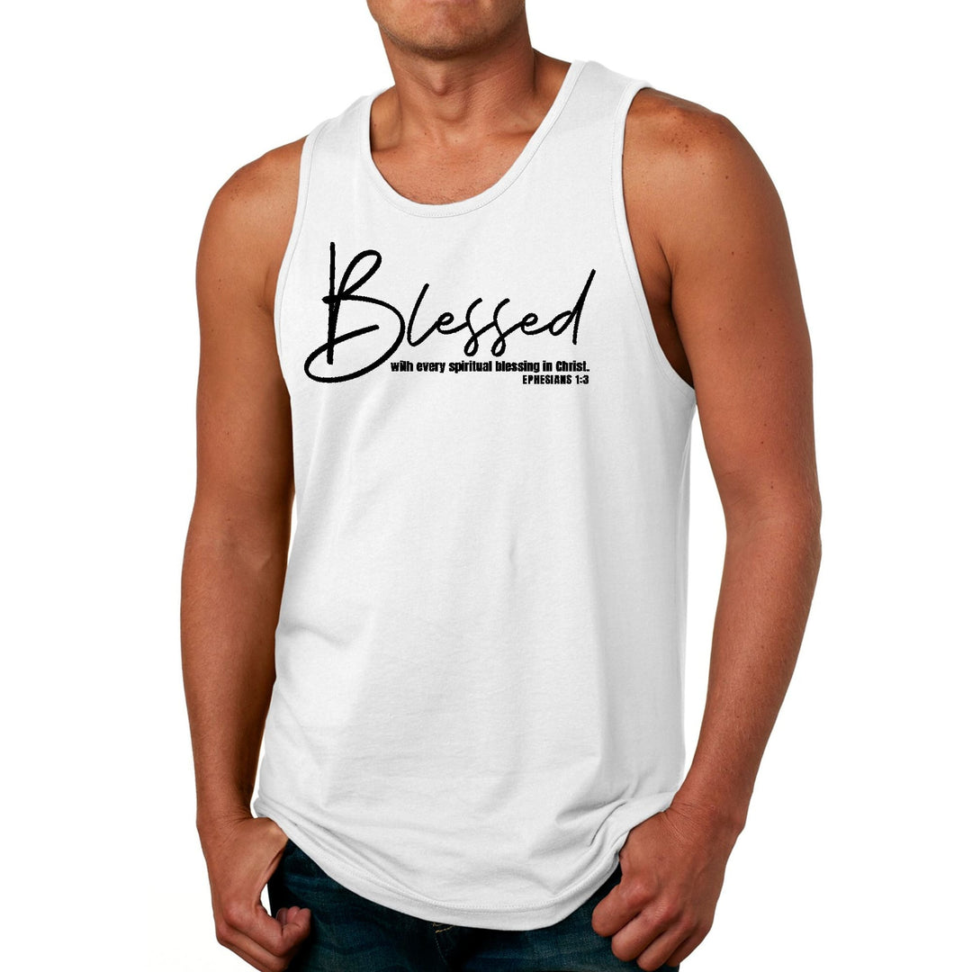 Mens Fitness Tank Top Graphic T-shirt Blessed with Every Spiritual - Mens