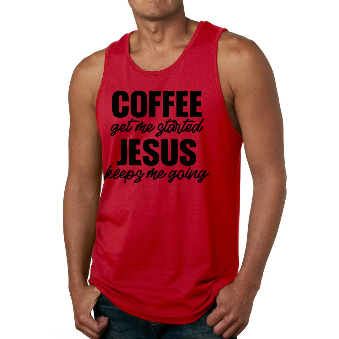 Mens Fitness Tank Top Graphic T-shirt Coffee Get me Started Jesus - Mens | Tank