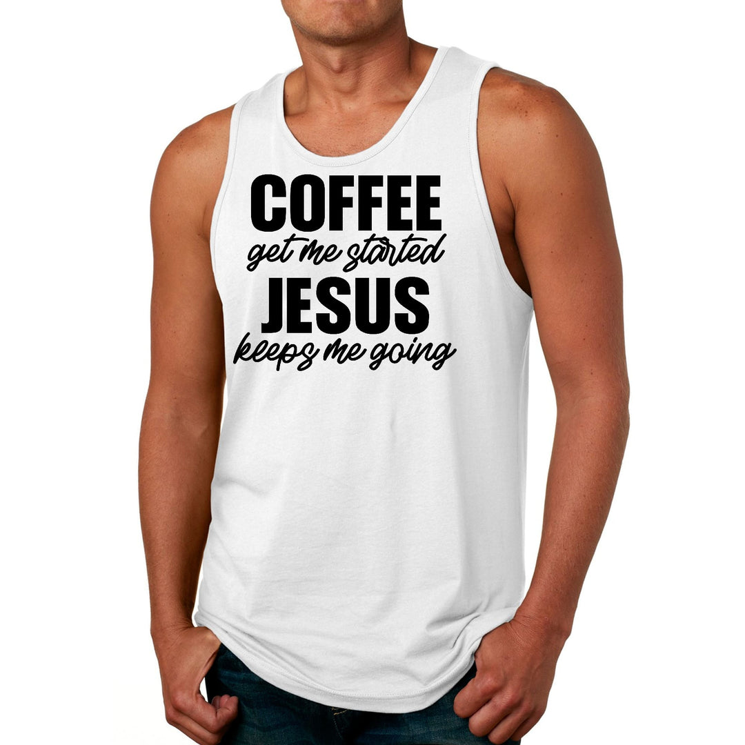 Mens Fitness Tank Top Graphic T-shirt Coffee Get me Started Jesus - Mens | Tank