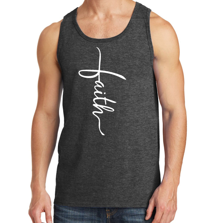 Mens Fitness Tank Top Graphic T-shirt Faith Script Cross Illustration - Mens