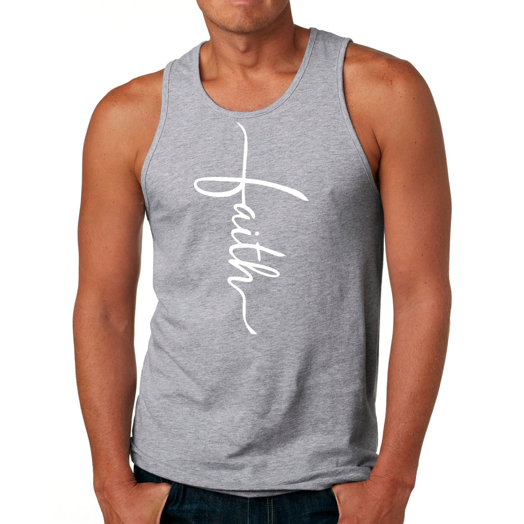 Mens Fitness Tank Top Graphic T-shirt Faith Script Cross Illustration - Mens