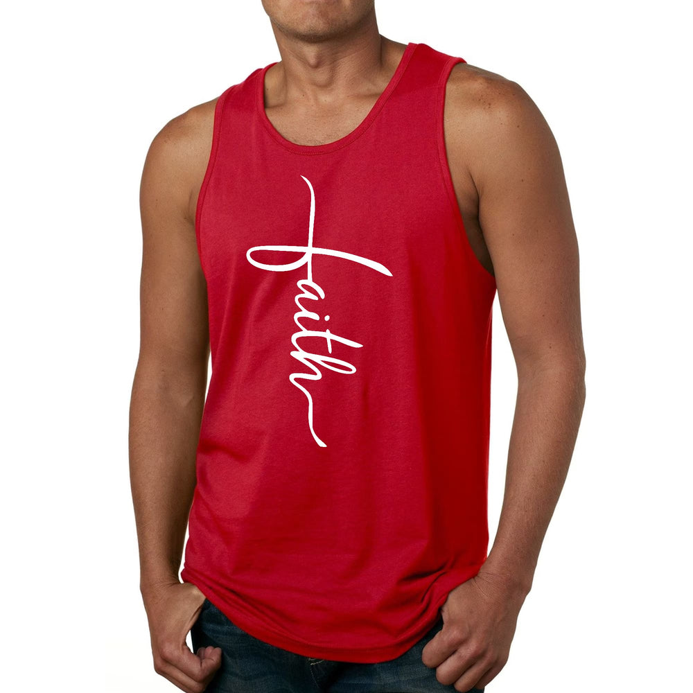 Mens Fitness Tank Top Graphic T-shirt Faith Script Cross Illustration - Mens