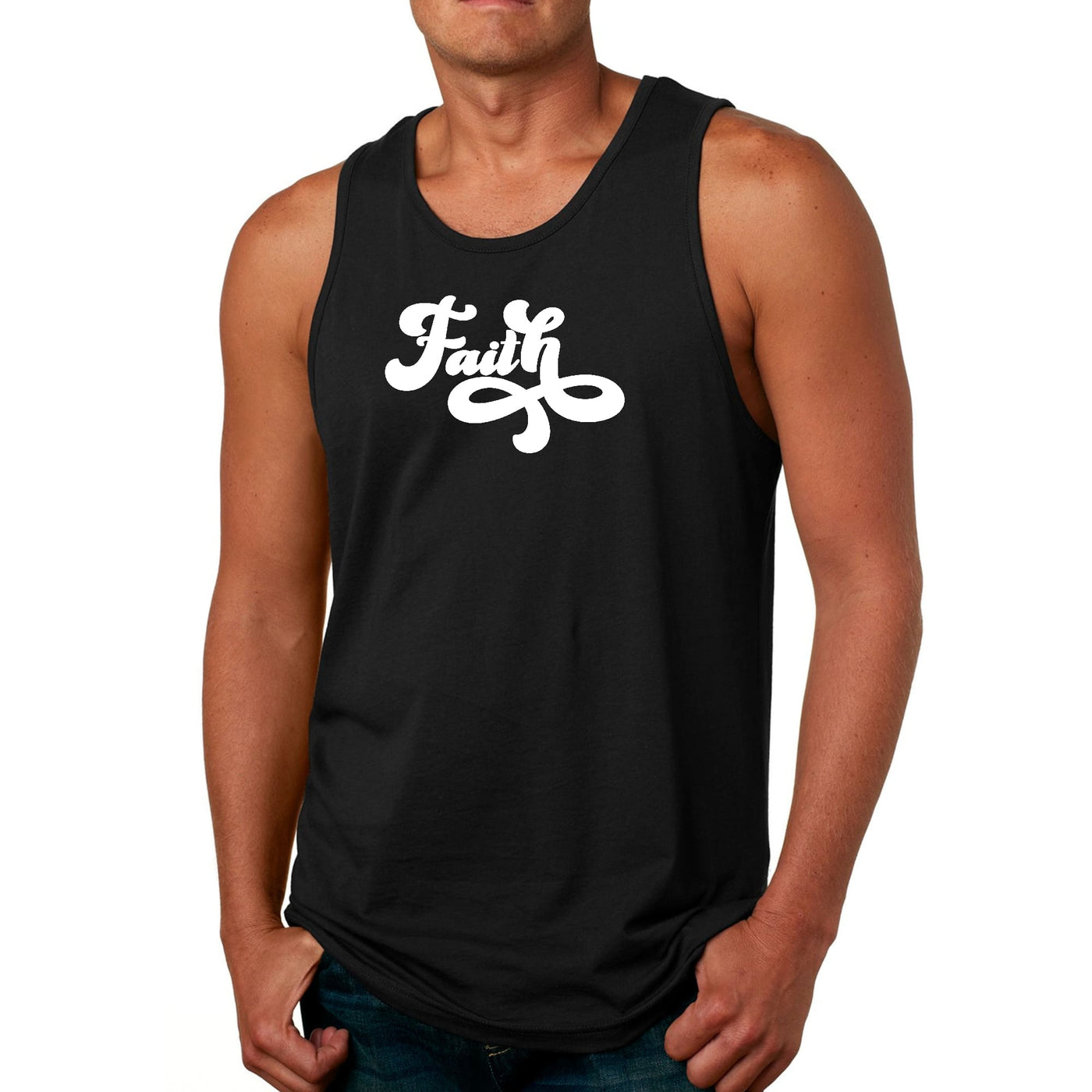 Mens Fitness Tank Top Graphic T-shirt Faith Script Illustration - Mens | Tank