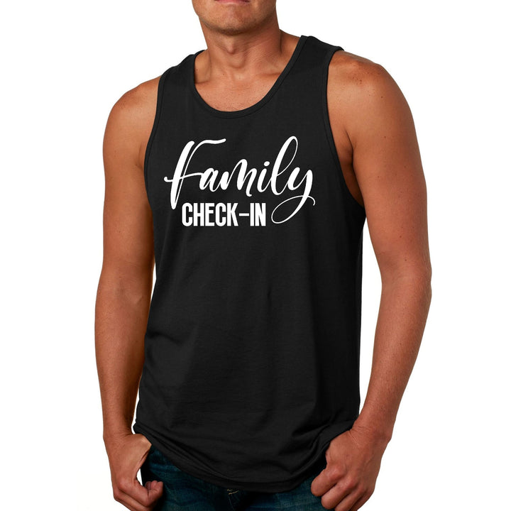 Mens Fitness Tank Top Graphic T-shirt Family Check-in Illustration - Mens