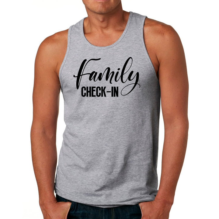 Mens Fitness Tank Top Graphic T-shirt Family Check-in Illustration - Mens