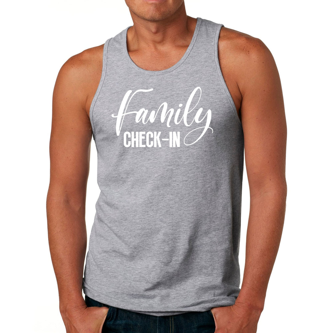 Mens Fitness Tank Top Graphic T-shirt Family Check-in Illustration - Mens