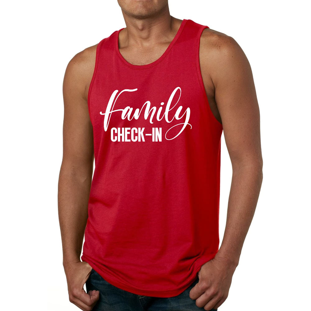 Mens Fitness Tank Top Graphic T-shirt Family Check-in Illustration - Mens