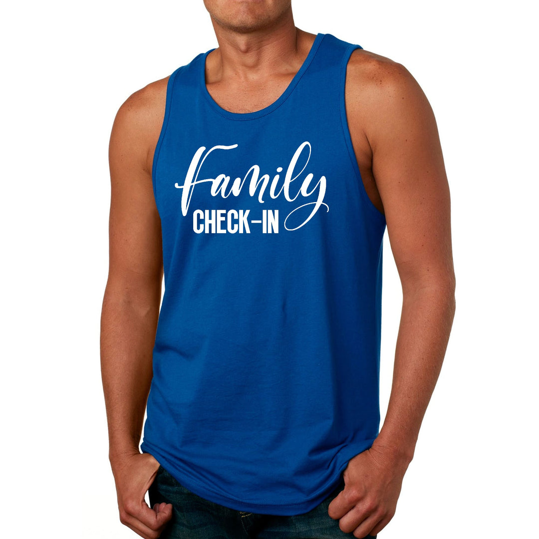 Mens Fitness Tank Top Graphic T-shirt Family Check-in Illustration - Mens