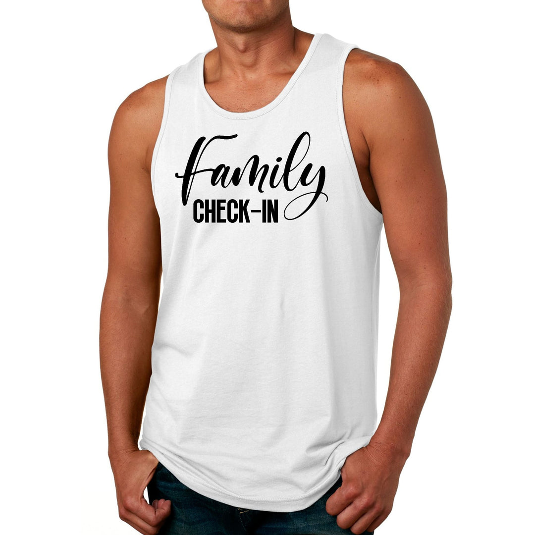 Mens Fitness Tank Top Graphic T-shirt Family Check-in Illustration - Mens