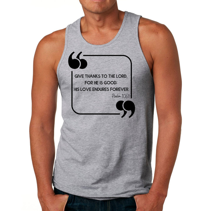 Mens Fitness Tank Top Graphic T-shirt Give Thanks to the Lord Black - Mens