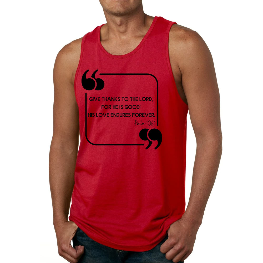 Mens Fitness Tank Top Graphic T-shirt Give Thanks to the Lord Black - Mens