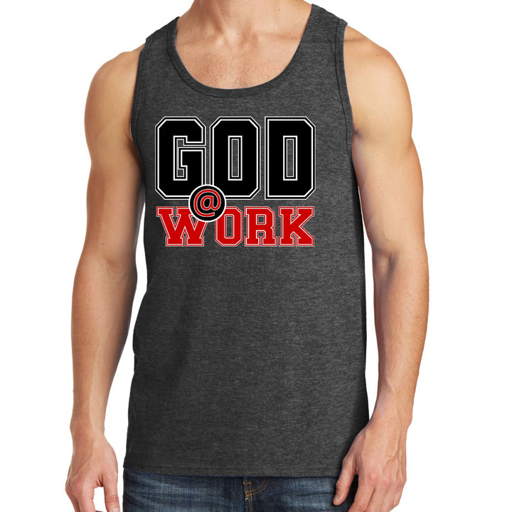 Mens Fitness Tank Top Graphic T-shirt God @ Work Black and Red Print - Mens