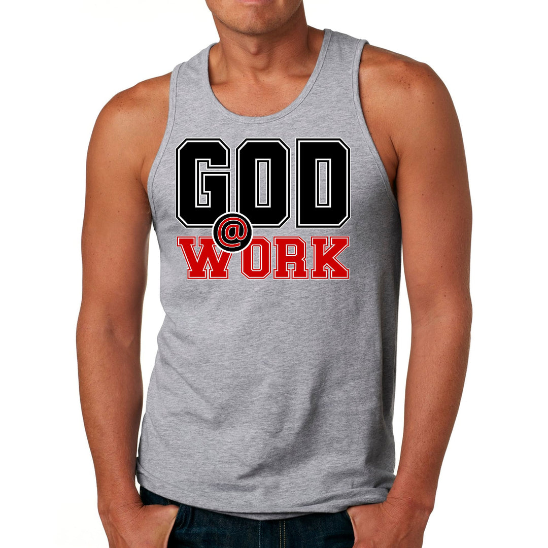 Mens Fitness Tank Top Graphic T-shirt God @ Work Black and Red Print - Mens