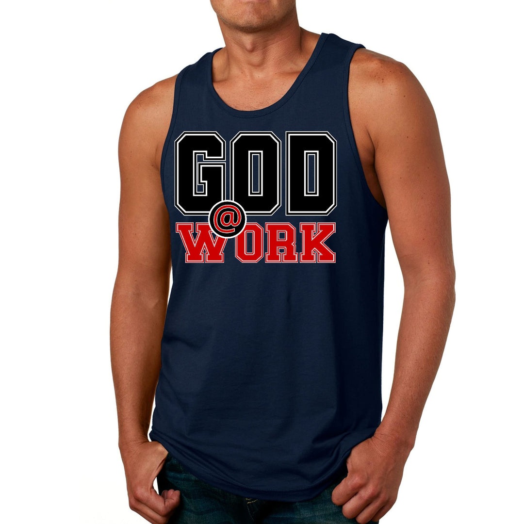 Mens Fitness Tank Top Graphic T-shirt God @ Work Black and Red Print - Mens