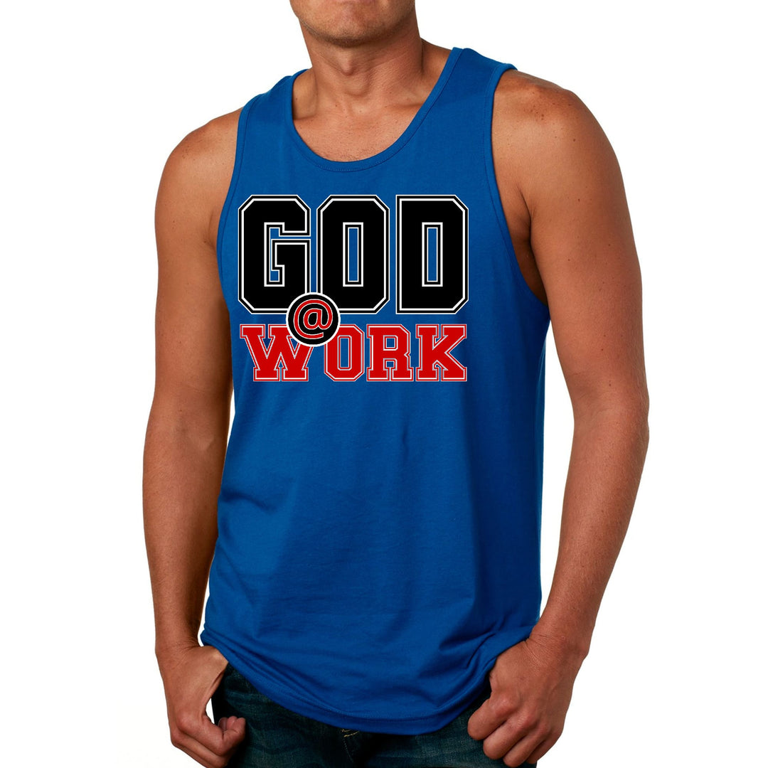 Mens Fitness Tank Top Graphic T-shirt God @ Work Black and Red Print - Mens