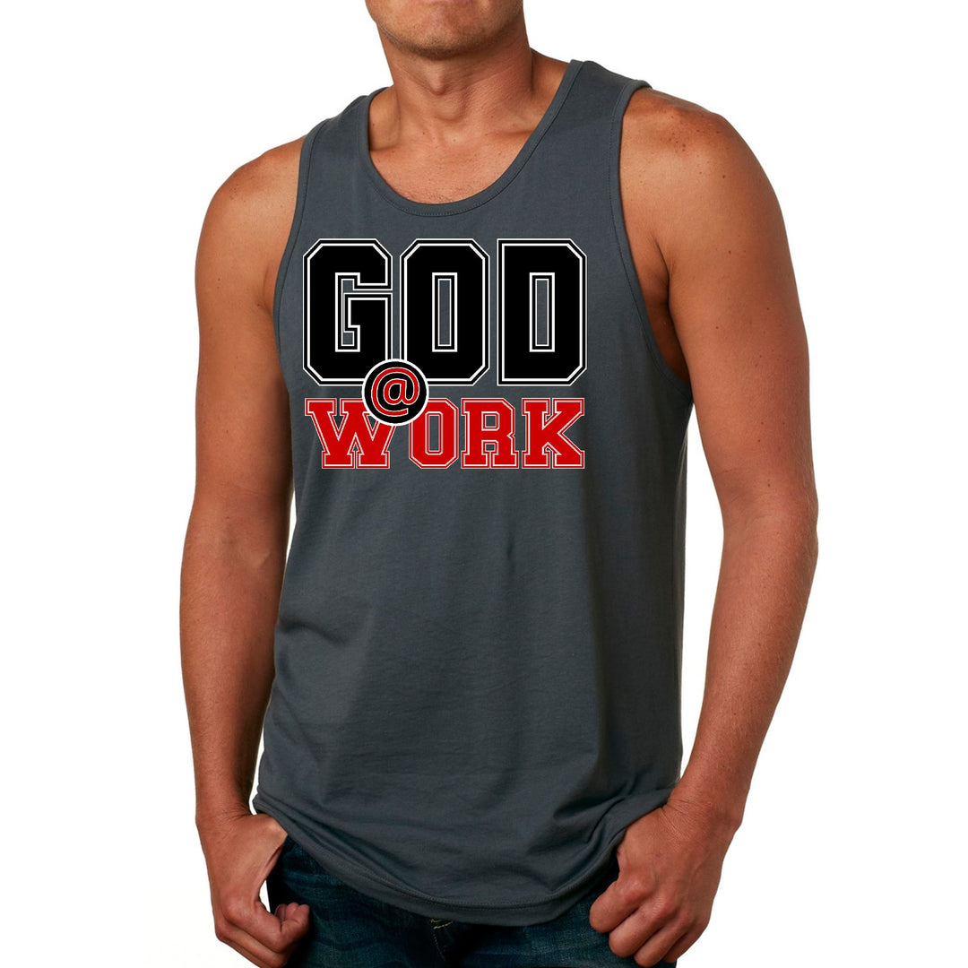 Mens Fitness Tank Top Graphic T-shirt God @ Work Black and Red Print - Mens