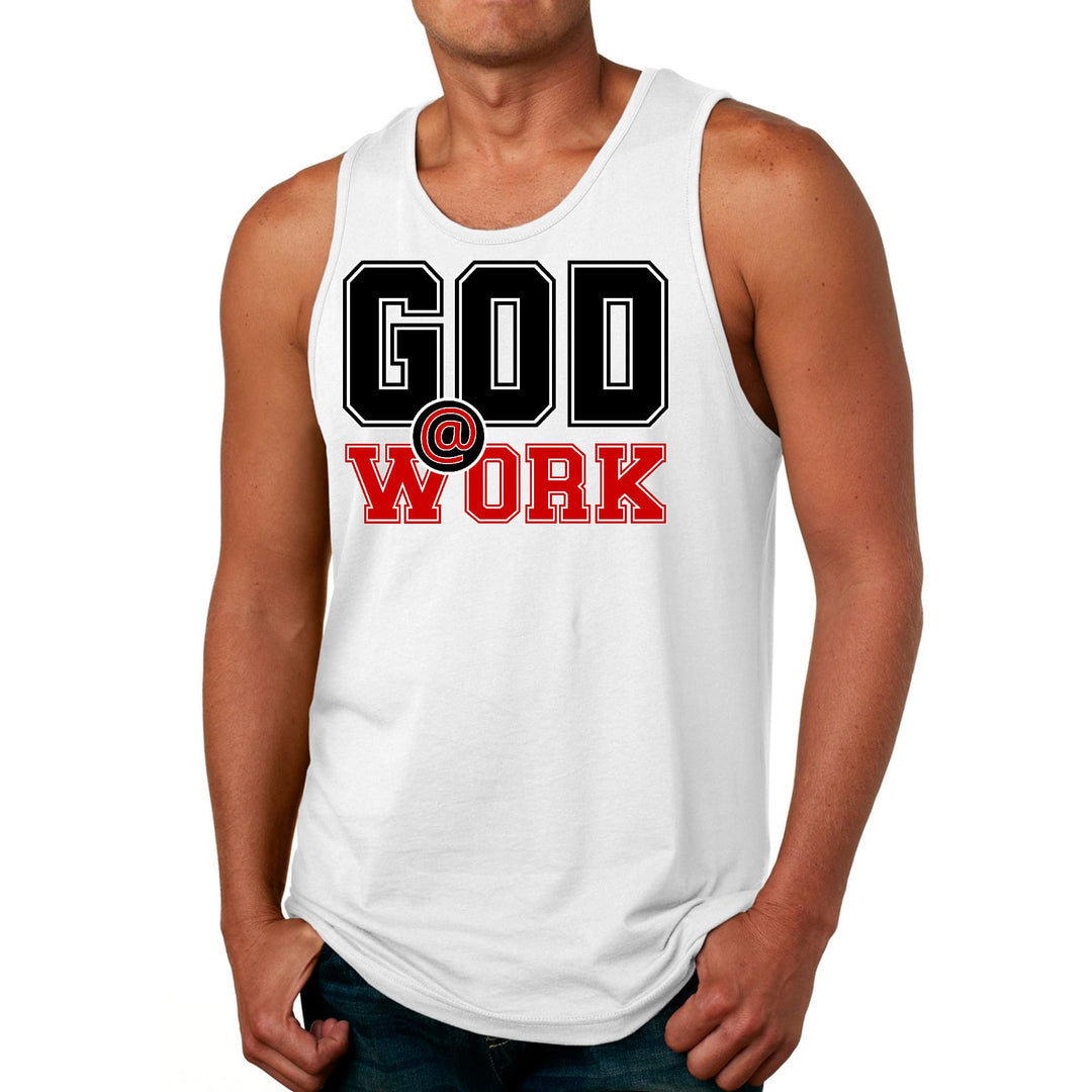 Mens Fitness Tank Top Graphic T-shirt God @ Work Black and Red Print - Mens