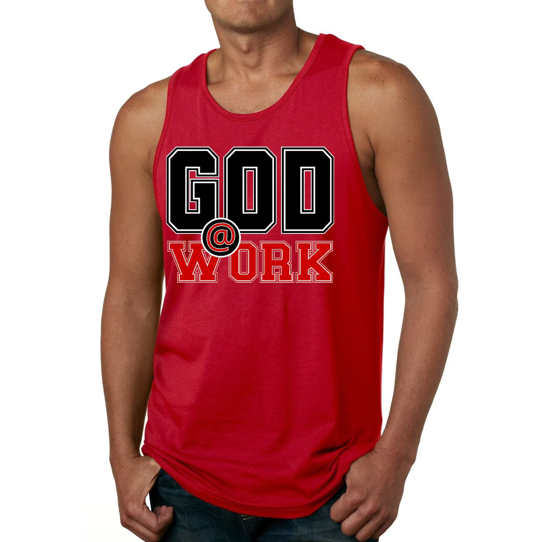 Mens Fitness Tank Top Graphic T-shirt God @ Work Black and Red Print - Mens