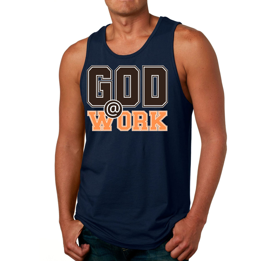 Mens Fitness Tank Top Graphic T-shirt God @ Work Brown and Orange - Mens | Tank