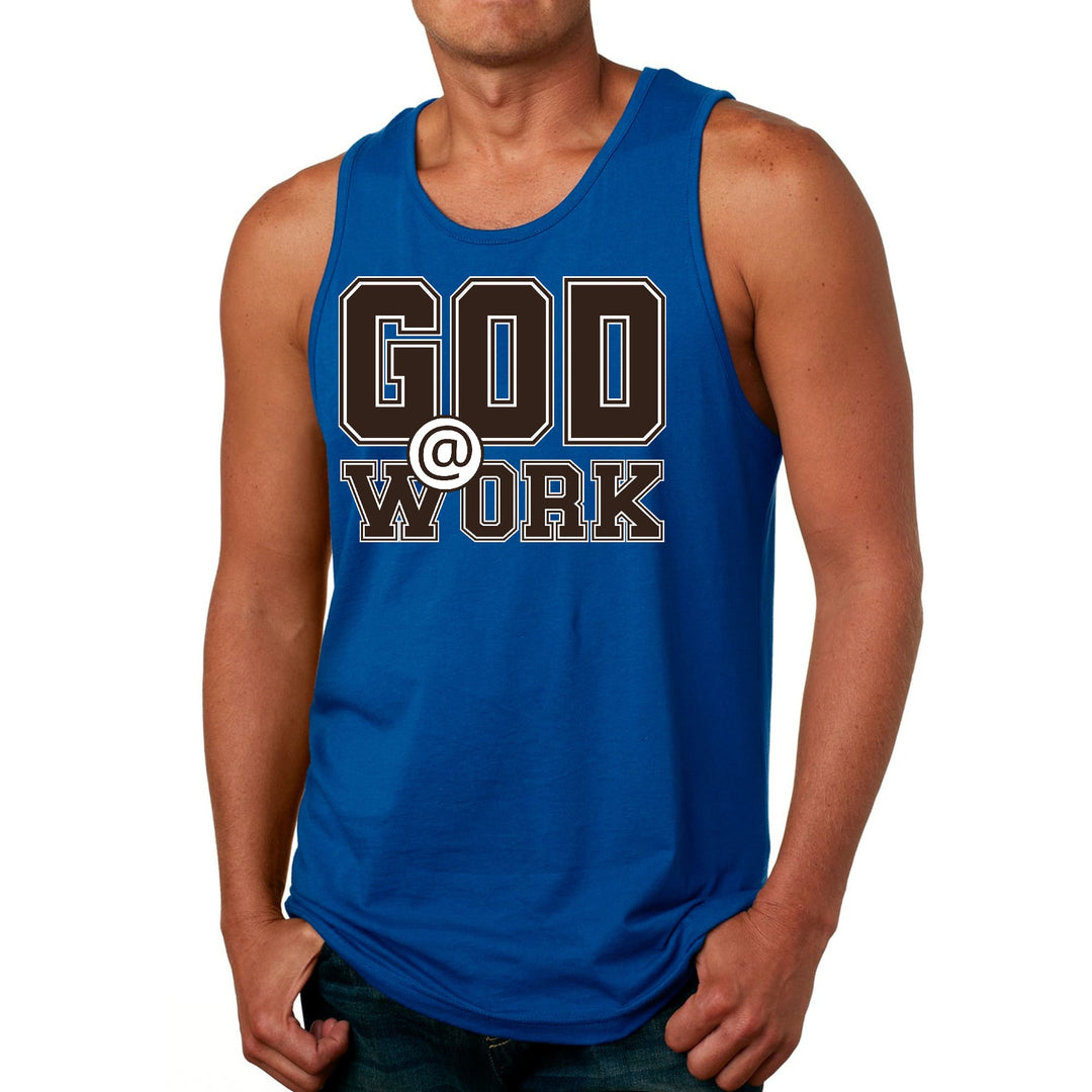 Mens Fitness Tank Top Graphic T-shirt God @ Work Brown and White Print - Mens