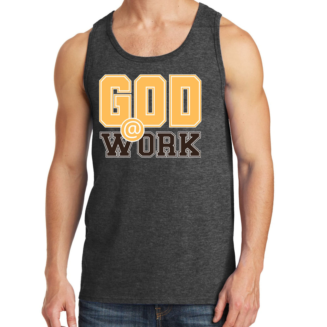 Mens Fitness Tank Top Graphic T-shirt God @ Work Golden Yellow - Mens | Tank