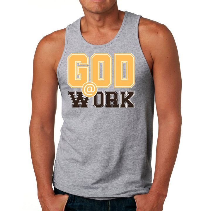 Mens Fitness Tank Top Graphic T-shirt God @ Work Golden Yellow - Mens | Tank