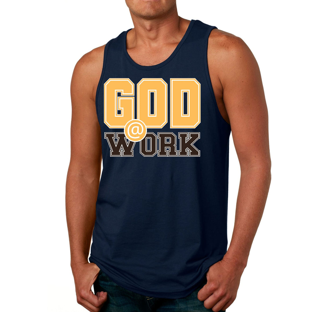 Mens Fitness Tank Top Graphic T-shirt God @ Work Golden Yellow - Mens | Tank