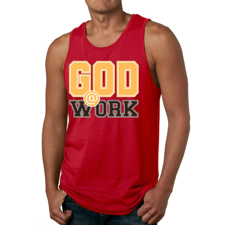 Mens Fitness Tank Top Graphic T-shirt God @ Work Golden Yellow - Mens | Tank