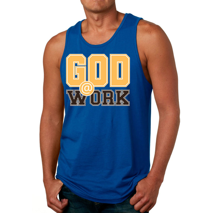 Mens Fitness Tank Top Graphic T-shirt God @ Work Golden Yellow - Mens | Tank