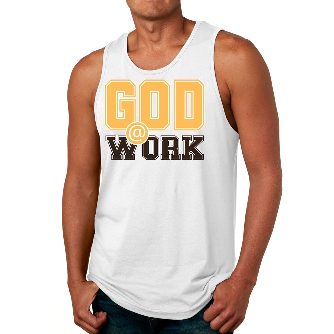 Mens Fitness Tank Top Graphic T-shirt God @ Work Golden Yellow - Mens | Tank