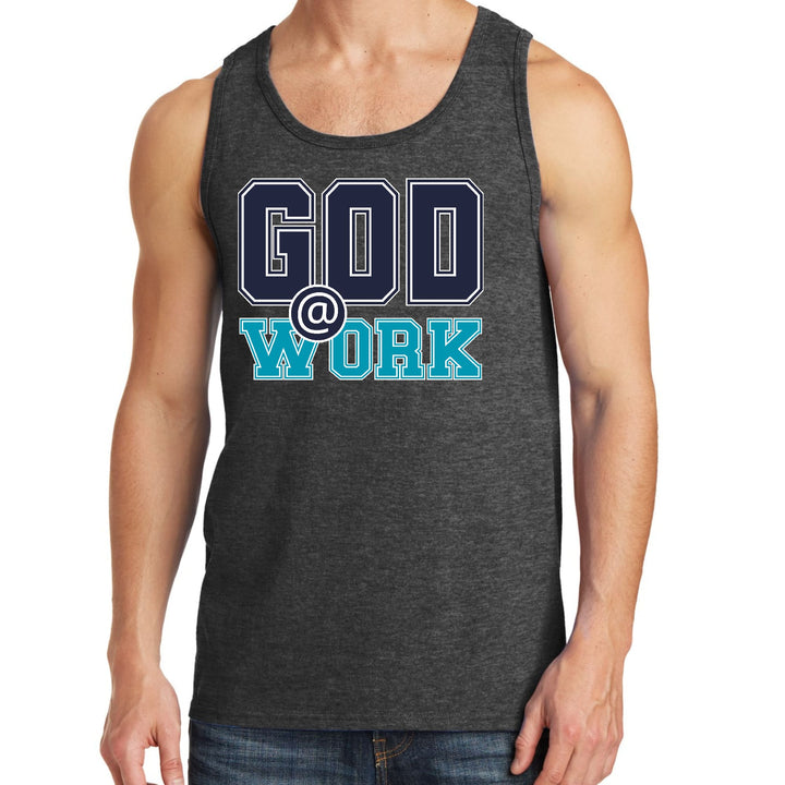 Mens Fitness Tank Top Graphic T-shirt God @ Work Navy Blue and Blue - Mens