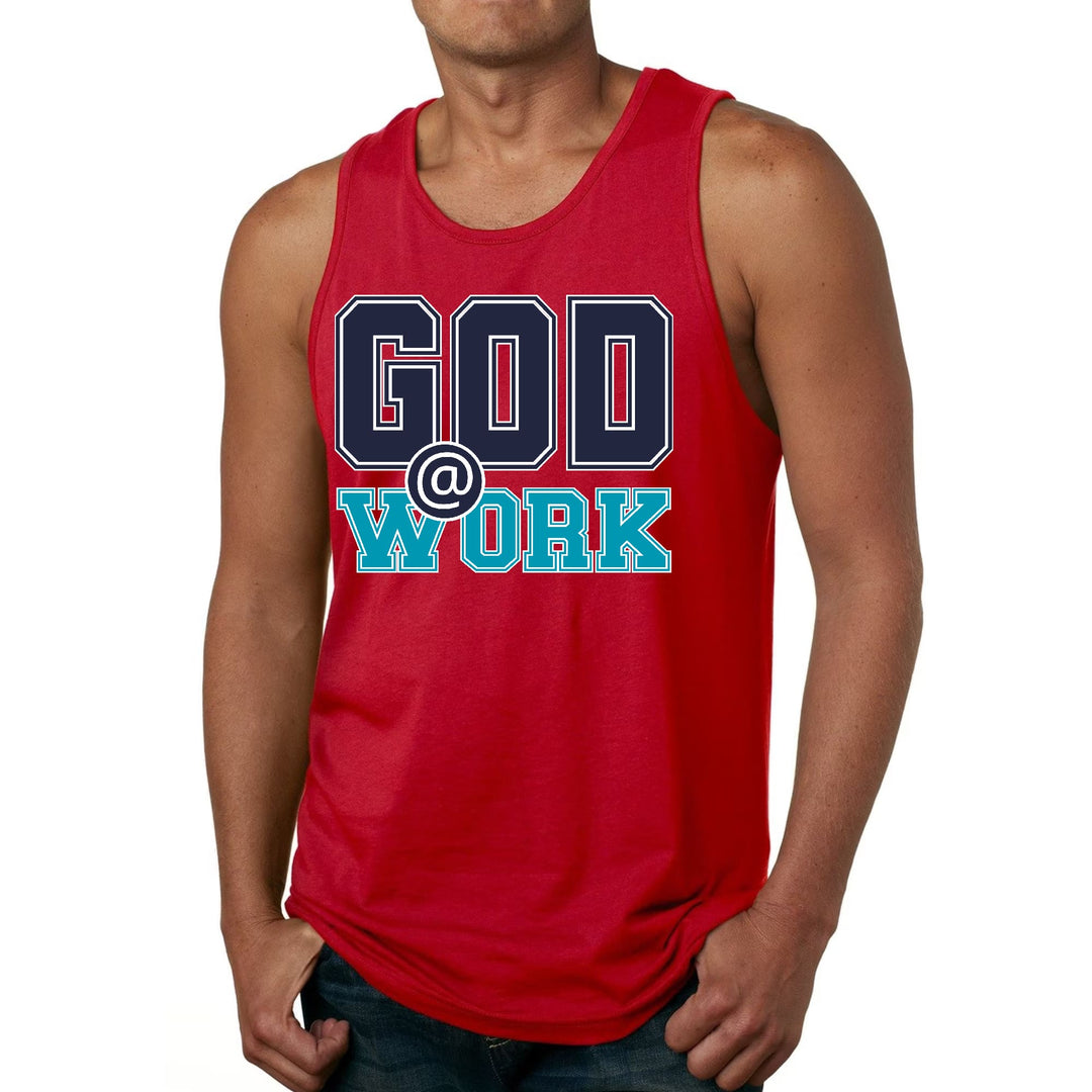 Mens Fitness Tank Top Graphic T-shirt God @ Work Navy Blue and Blue - Mens